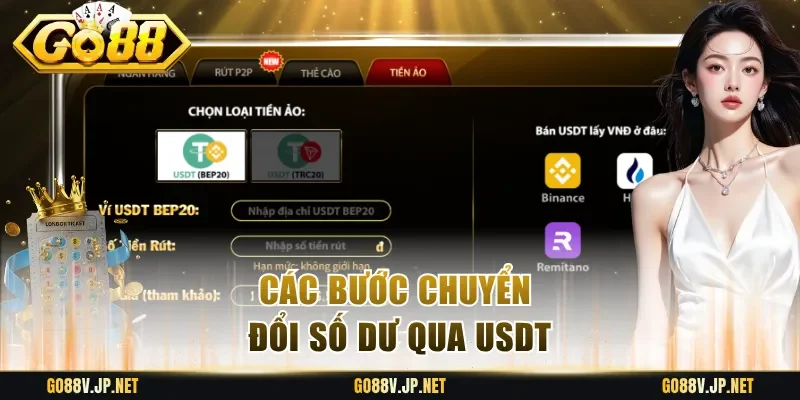 Các bước chuyển đổi số dư qua USDT